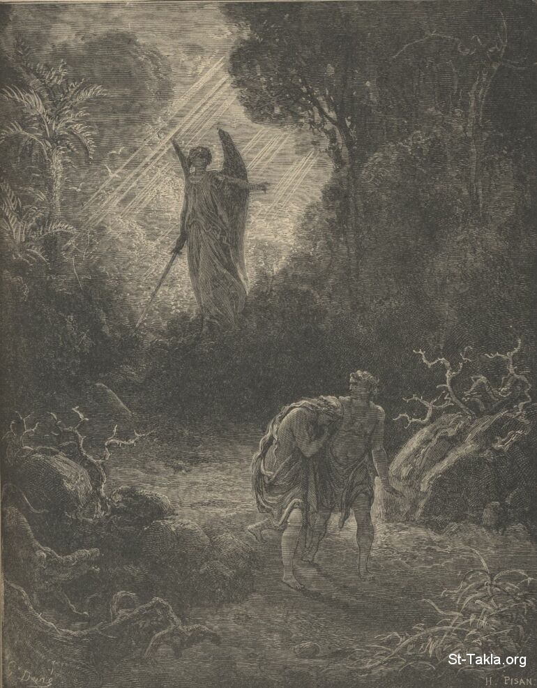 St-Takla.org Image: Gustav Dore, the Repulsion of Adam and Eve from heaven     :      ɡ   